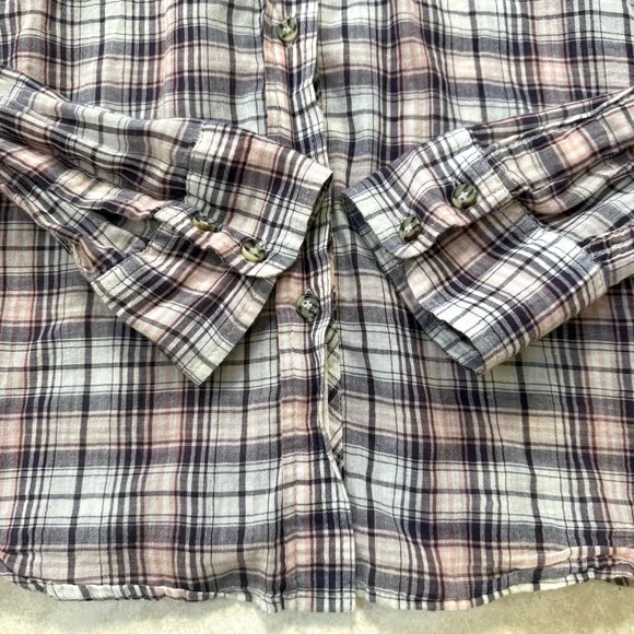 Hurley Lightweight Pink/Purple/White Plaid Button Down Blouse - Picture 5 of 11
